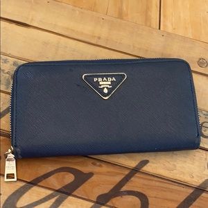Prada Saffiano Leather Large Zip Wallet Clutch